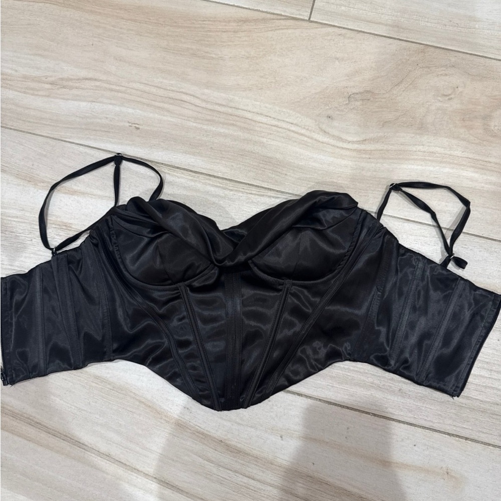 Chic Black Satin Corset Top